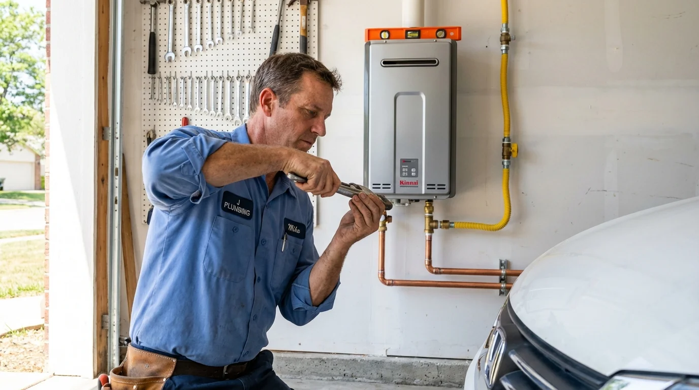 Tankless water heater installation by a Johns Plumbing LLC plumber in Chapman